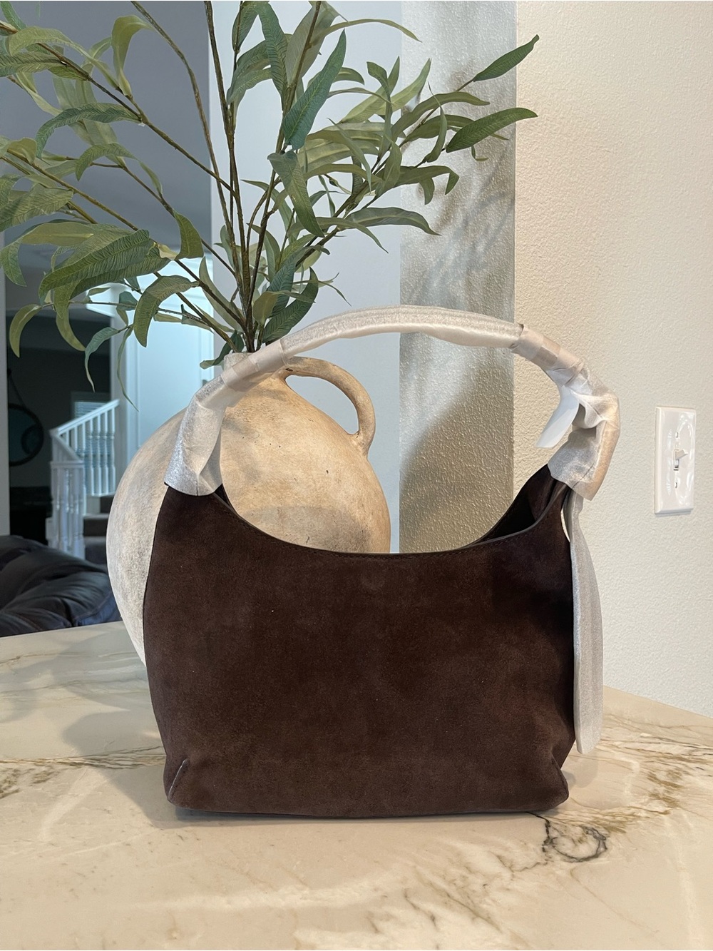 Madewell Dark Brown Suede Shoulder Bag with Gold Buckle Accent - Picture 4 of 6